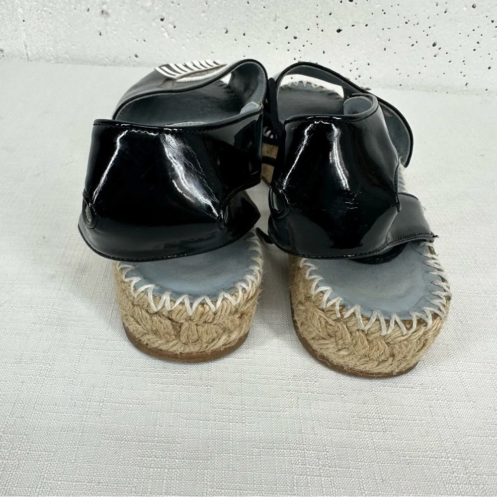 Chiara Ferragni Women's Size 37 Winking Black Patent Leather Platform Espadrille